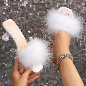 Elegant White Feathered Women's Heels